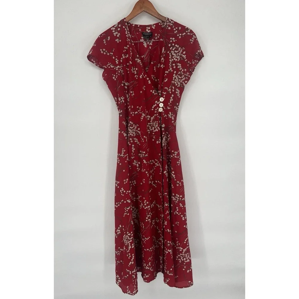 Vintage J. Peterman Silk Wrap Dress Lily of the Valley Motif Size 6